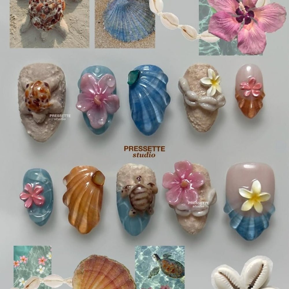3D Beach Turtle Almond Nails