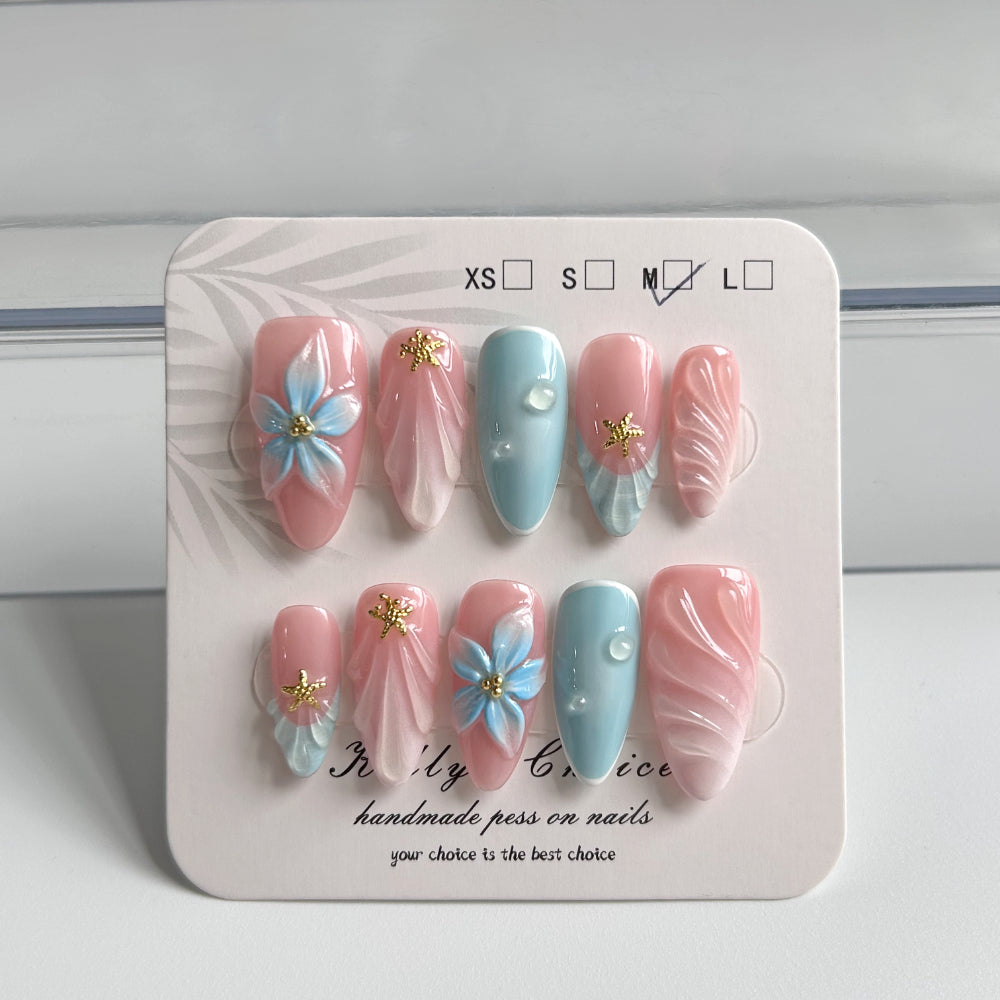 3D Pink Blue Shell Nail