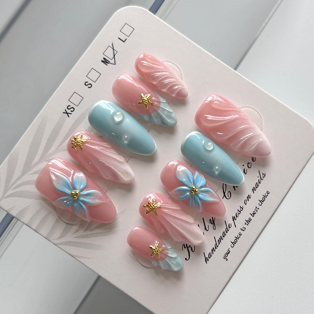 3D Pink Blue Shell Nail