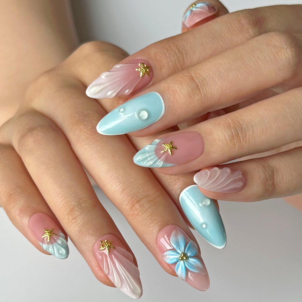 3D Pink Blue Shell Nail