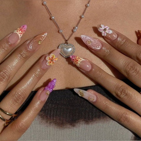 Summer Pink Shell & Flower Nails