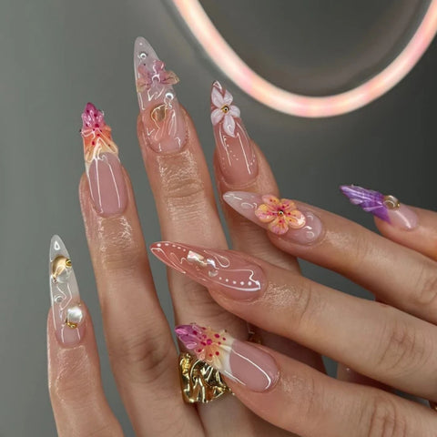 Summer Pink Shell & Flower Nails