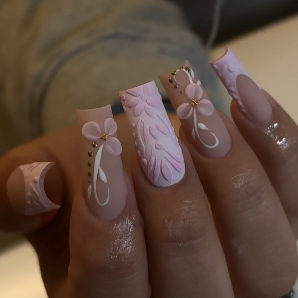 Pink Flower Square Tube Nails