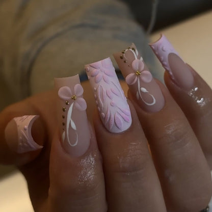 Pink Flower Square Tube Nails