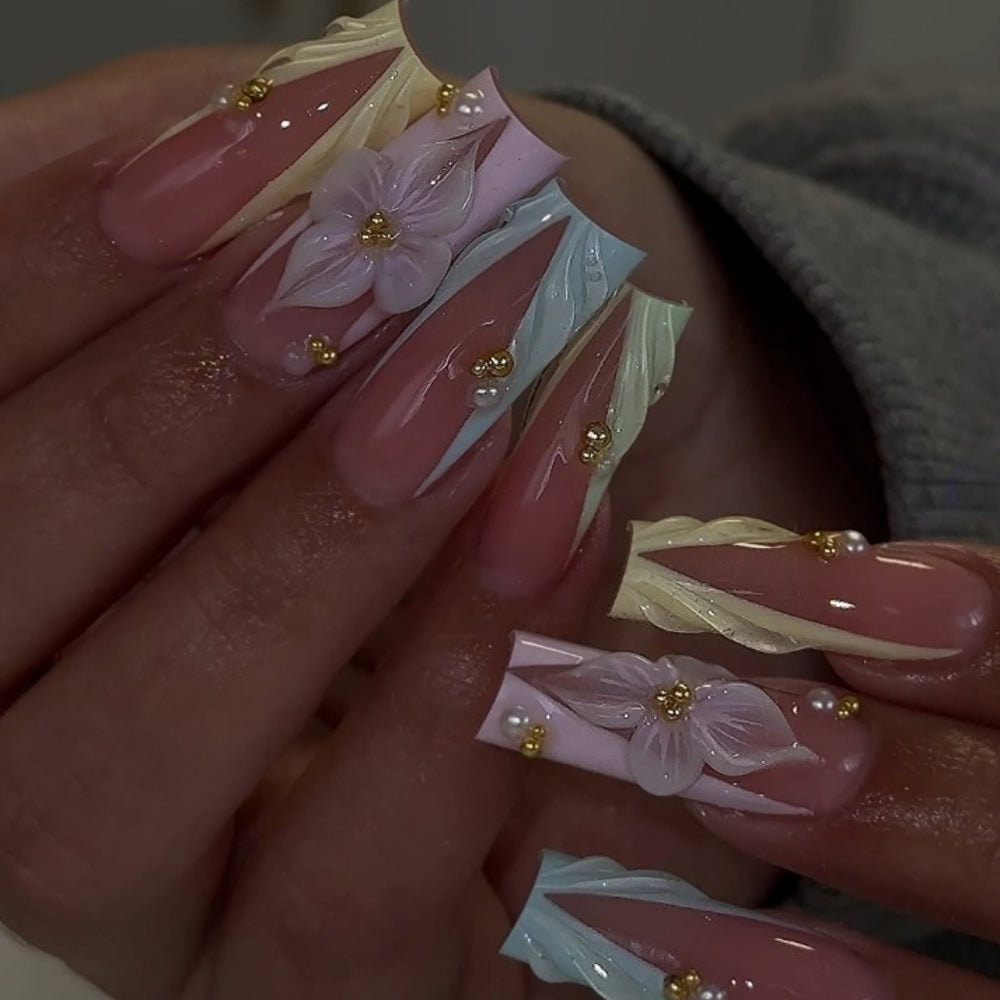 Colorful French Square Tube Nails