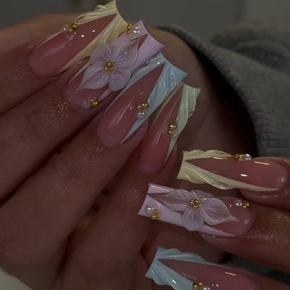Colorful French Square Tube Nails