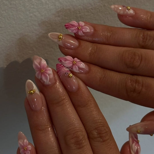 Pink Gold Bead Fashion Nails