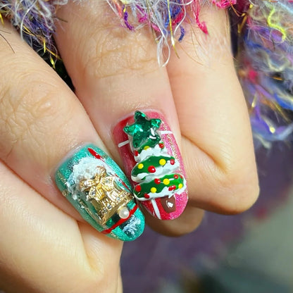 Pink and Green Christmas Nails