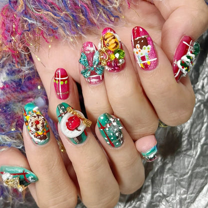 Pink and Green Christmas Nails