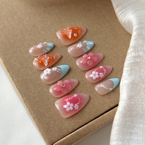 French Pink Orange Almond Nail