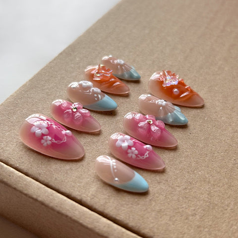 French Pink Orange Almond Nail