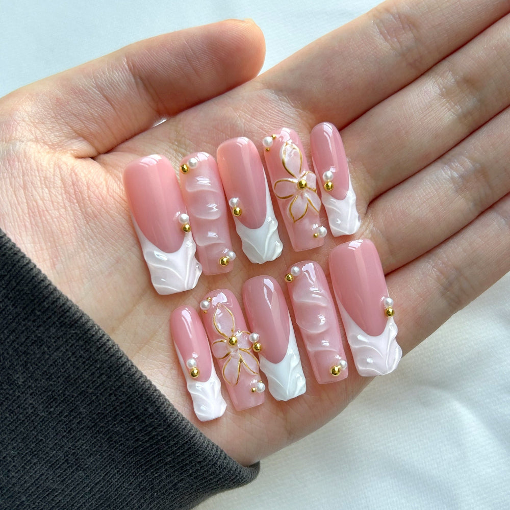 White INS Y2K French Women's Square Nails