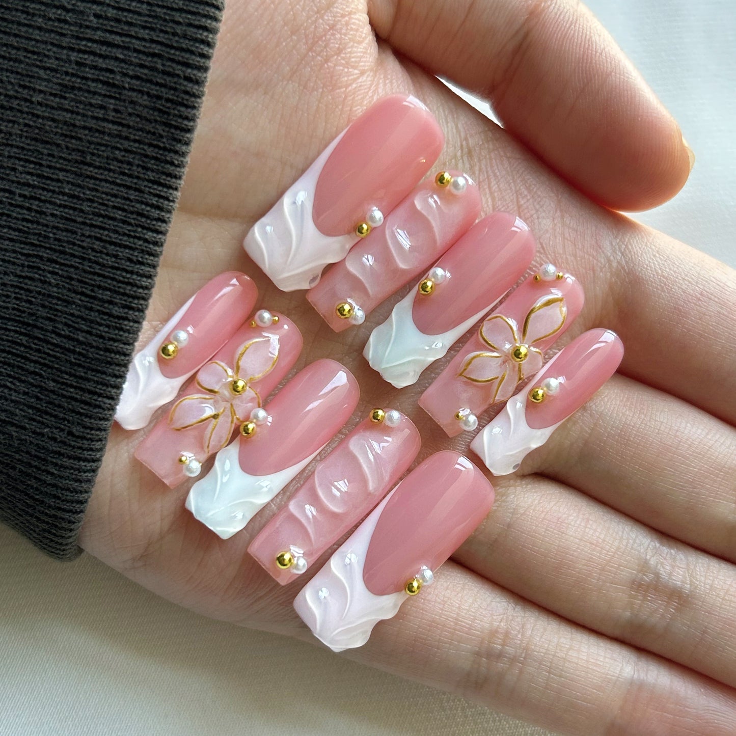 White INS Y2K French Women's Square Nails