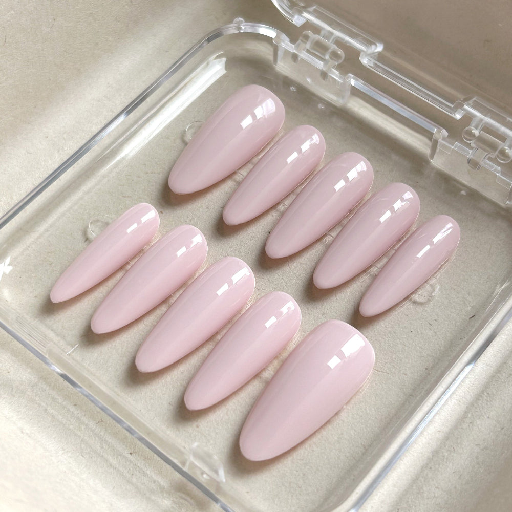 Solid Color Pink Long Almond Nail