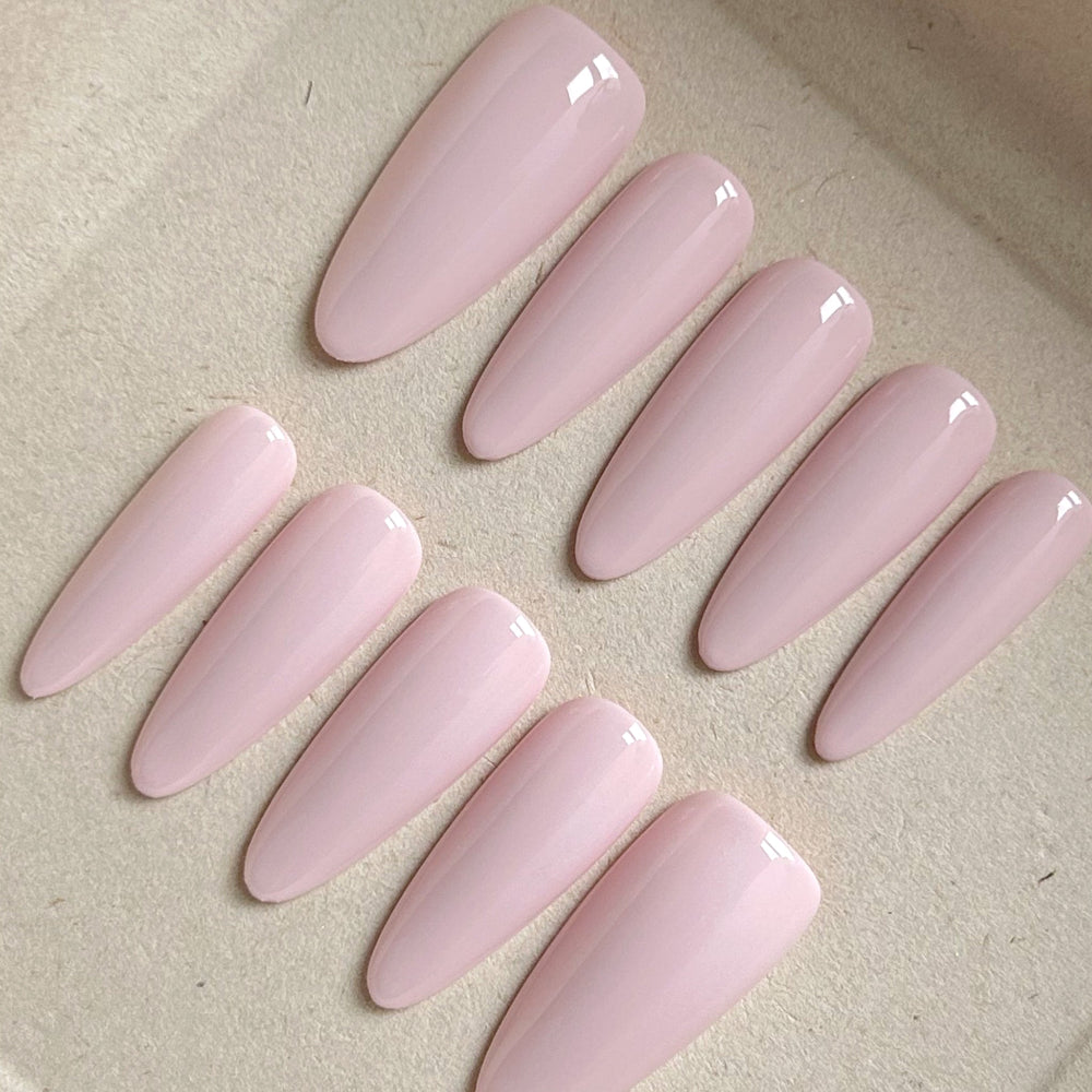 Solid Color Pink Long Almond Nail
