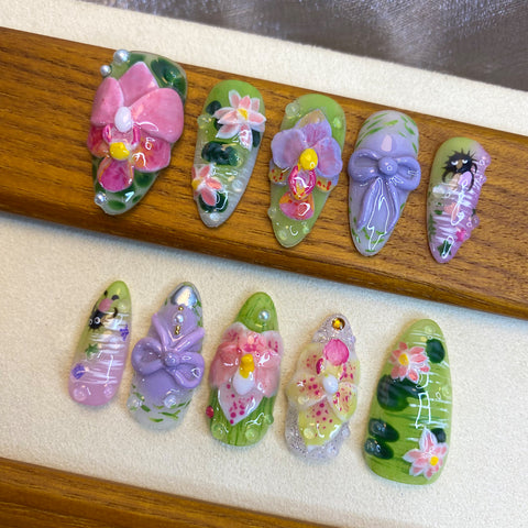 Press On Nails 3D Flower Nails Set