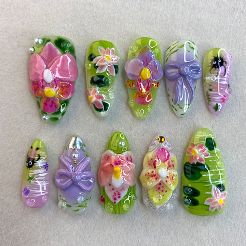 Press On Nails 3D Flower Nails Set
