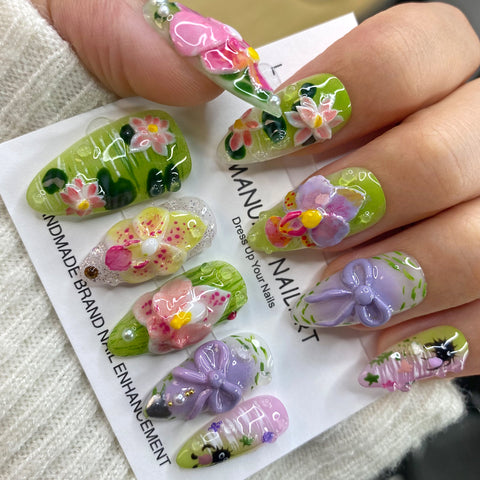Press On Nails 3D Flower Nails Set