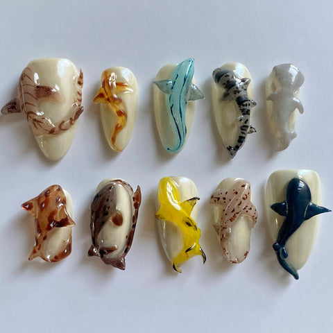 3D Handmade Shark World Nails