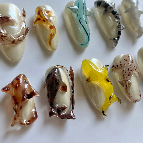3D Handmade Shark World Nails