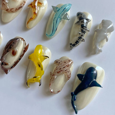 3D Handmade Shark World Nails