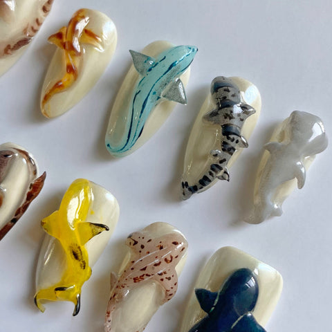 3D Handmade Shark World Nails