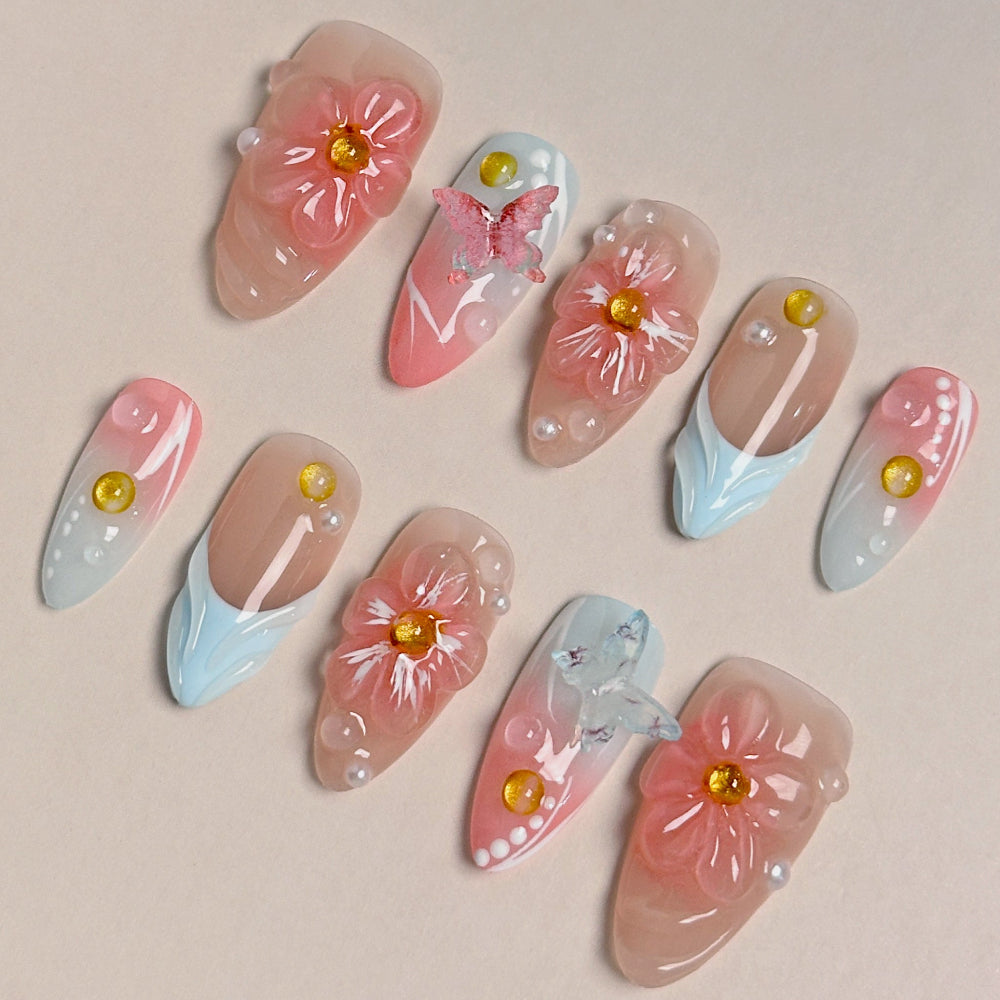 French Pink Blue Almond Nail