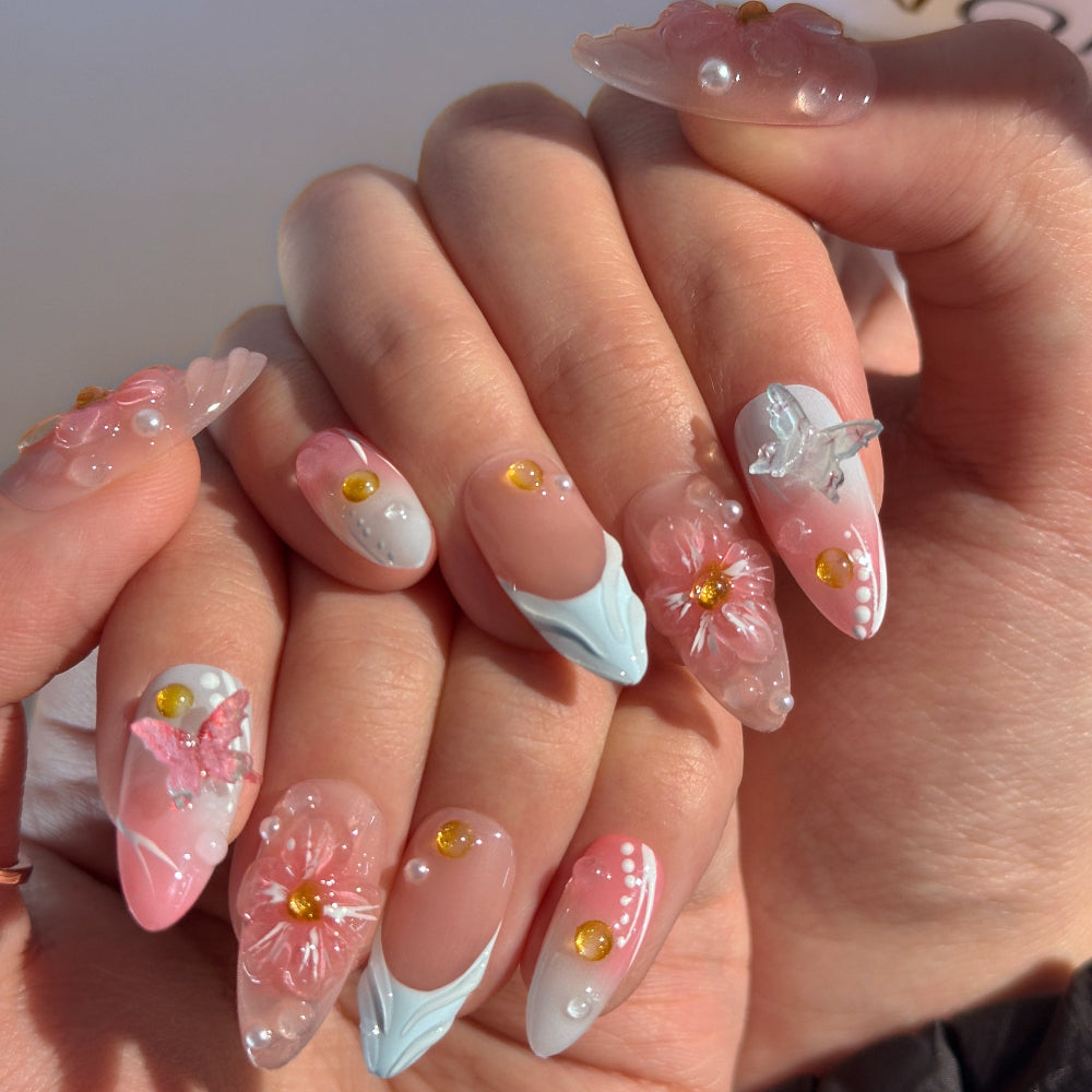 French Pink Blue Almond Nail
