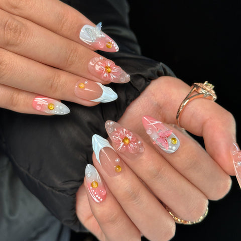 French Pink Blue Almond Nail