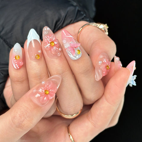 French Pink Blue Almond Nail