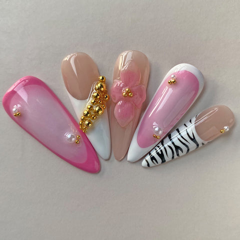 Pink French 3D Nails