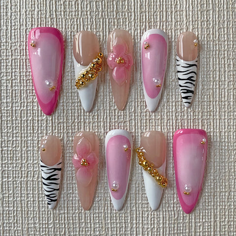 Pink French 3D Nails