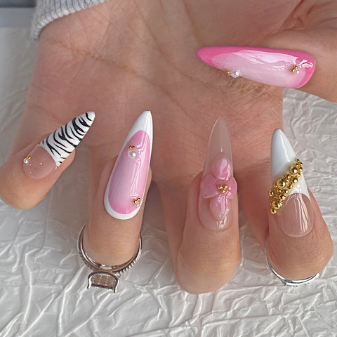 Pink French 3D Nails