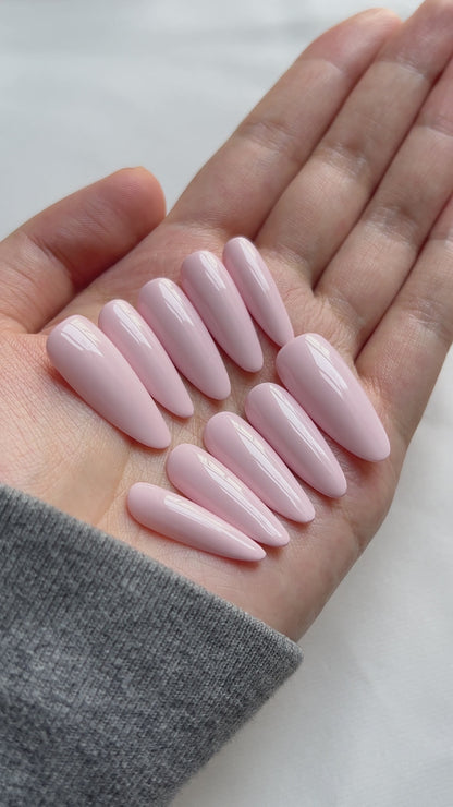 Solid Color Pink Long Almond Nail