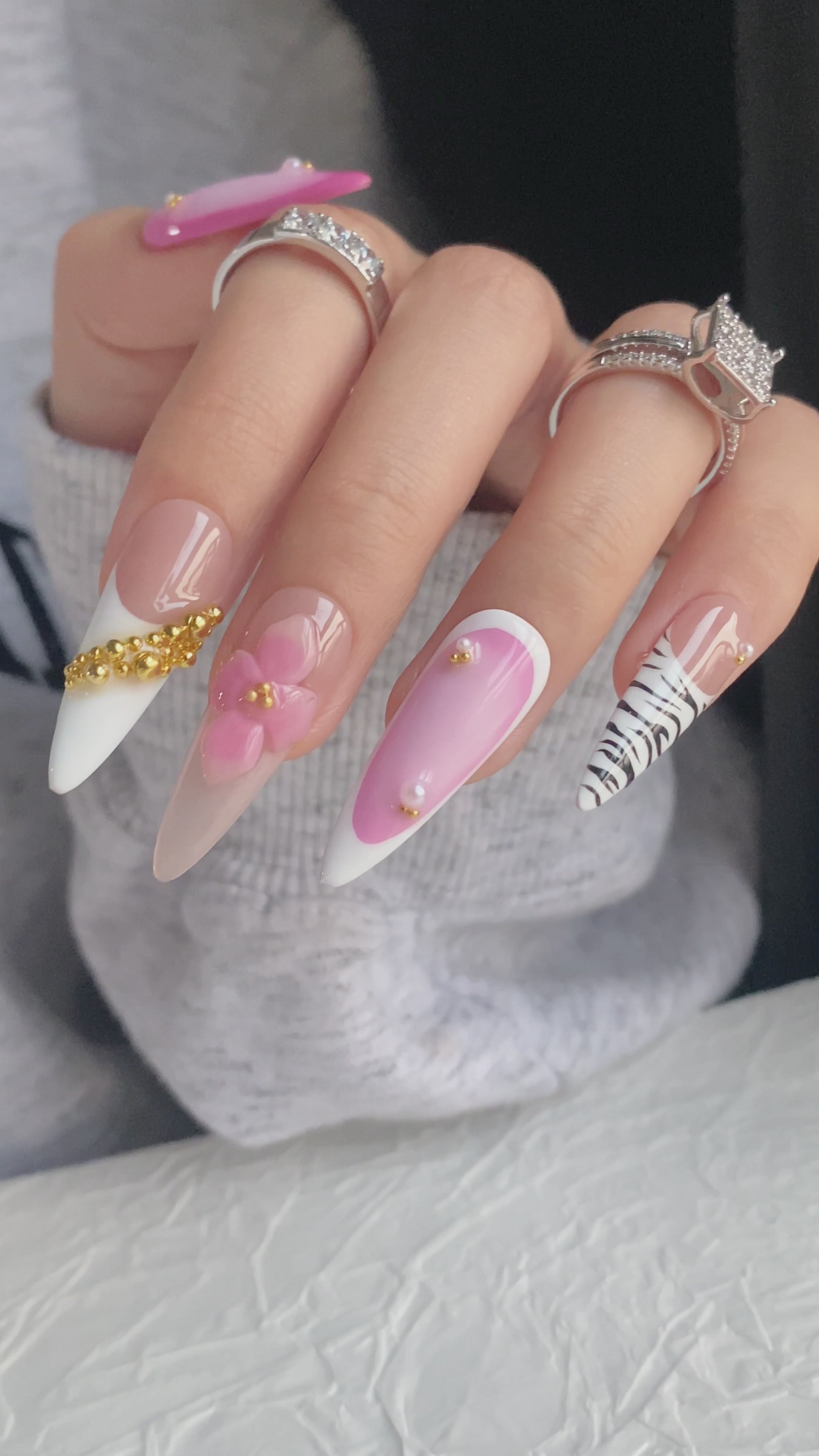 Pink French 3D Nails