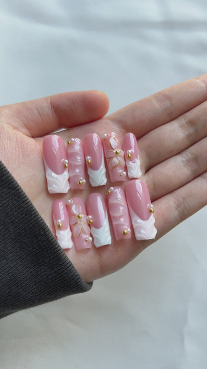 White INS Y2K French Women's Square Nails